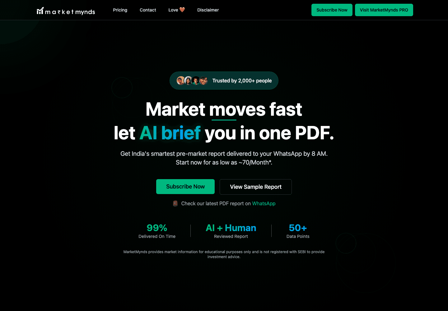 MarketMynds website hero screenshot